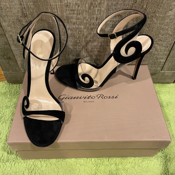 Gianvito Rossi Camoscio Black Suede High Heel Sandals - Picture 6 of 7